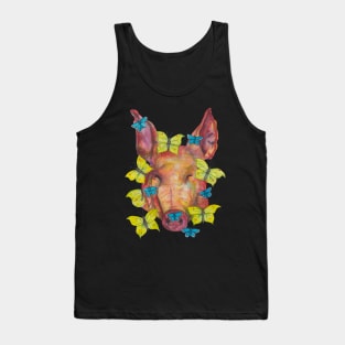 Pink pig head and yellow  blue butterflies Tank Top